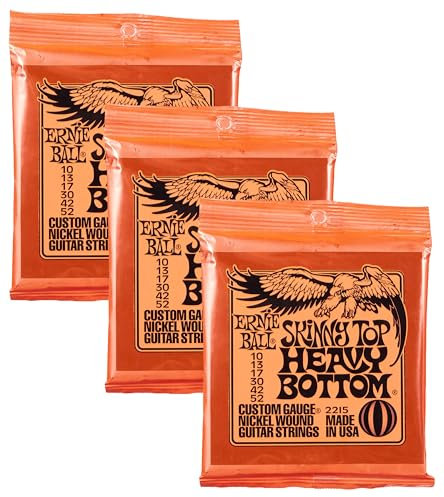 Ernie Ball Skinny Top Heavy Bottom Slinky Nickel Wound E-Gitarrensaiten, Stärke 10-52 (Packung mit 3)