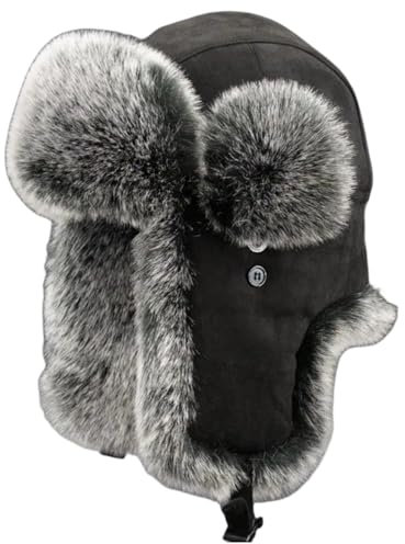 HEYANN Uschanka Fliegermütze Herren Trapper Russische Mütze Warme Mütze mit Ohrenklappen Russische Wintermütze Unisex Fliegermütze Fellmütze (DE/NL/SE/PL, Alphanumerisch, M, Schwarz)