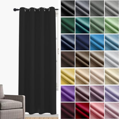JRUI VerdunklungsvorhäNge 1er Set Thermovorhang mit öSen Moderne Gardinen Vorhang Blickdicht LäRmschutzvorhang für alle Fenster und Jahreszeiten 260 x 180cm (HXB) Schwarz