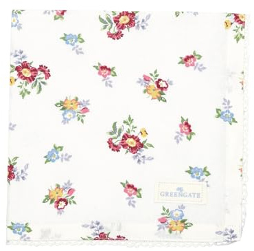GreenGate Stoffserviette mit Spitze Serviette Elena Petit White Blumenmuster Baumwolle 40 x 40 cm