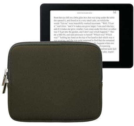 kwmobile Custodia Universale per eReader - Copertina in Neoprene Verde Scuro con Chiusura a Zip - Misura 17,5 x 14,7 cm - Astuccio portatablet