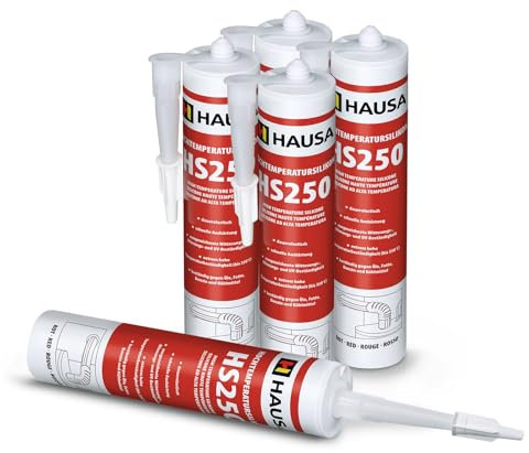 Silicone haute température HS250 Colle et mastic professionnel pour joints pour températures jusqu'à 305°C Étanchéité de moteurs automobiles, industriels et marins 5x310ml (Rouge) HAUSA