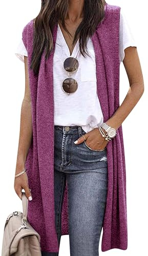 OMZIN Gilet Leggero Da Donna Casual Morbido Senza Maniche Cardigan Tinta Unita