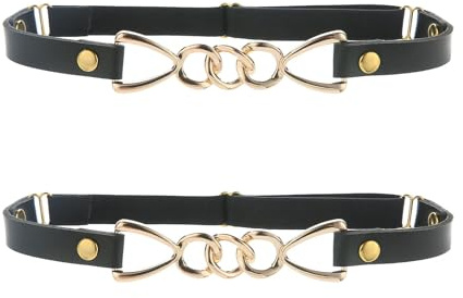 FloralGrace 2 Stück Verstellbare Schwarze Strumpfhalter für Frauen mit Goldkettenschnalle, Elastischer Strumpfgürtel für Oberschenkel