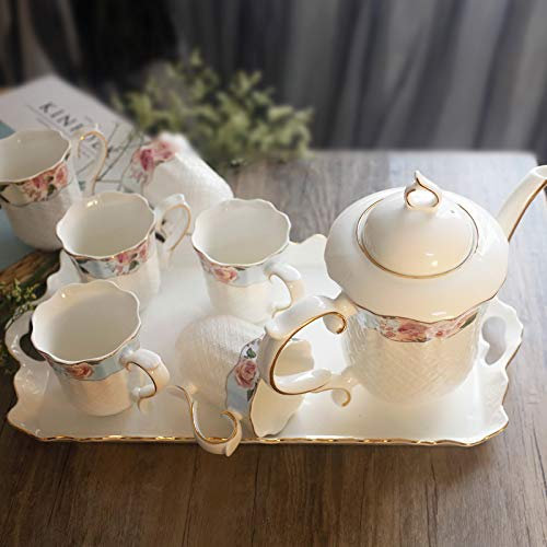 Teeservice aus Porzellan im Vintage-Stil mit Blumenmuster, bestehend aus 6 Teetassen, britische königliche Teetasse und Untertasse, Geschenkset für Tee, Kaffee, Nachmittagstee, Party, Blau (Blau)