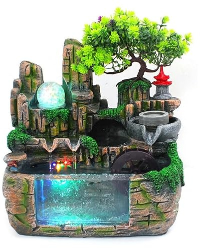 Tischspringbrunnen,Beleuchtung Pflanze Wasserfall Tischbrunnen, Tisch Zimmerbrunnen, Springbrunnen Garten Brunnen mit LED,Indoor Desktop Wohnaccessoires Deko,für Heimdekoration,Foyer,Büro