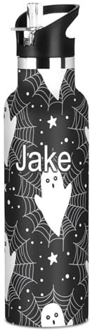 Botella de agua con nombre personalizado para niños, botella de agua de acero inoxidable para viajes o escuela, 20 onzas, sin BPA, lindos ojos blancos y negros