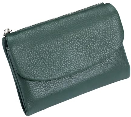 Unisex Pebble Leather Wallet, 5.3In Short Genuine Leather Coin Card Holder, Two zippered pockets, Unisex Clutch Bags, Can Hold Coins, Cards, Id Cards (Green)
