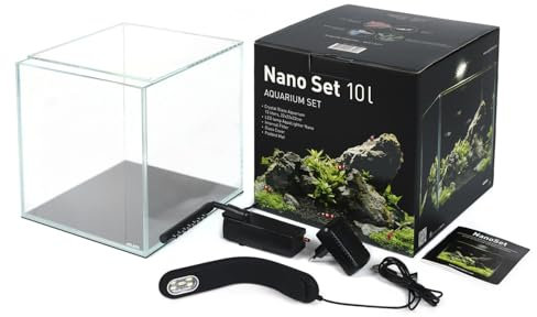 AQ4Aquaristik AquaLighter Nano-Aquarium 10 l Set aus Weißglas, mit LED-Beleuchtung und Filter