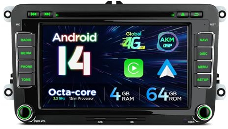 XTRONS 7 Inch Android14 Car Stereo 4+64GB for VW GLOF MK5/6 SKODA Yeti SEAT | Octa-Core Radio Player Built-in 4G AKM DSP 2K CarAutoPlay Android Auto GPS Navigation Bluetooth 5.0 New UI Optional DAB+