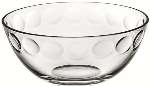 Rammento 24.5cm Round Lead-Free Glass Dessert/Fruit Bowl, Clear | 11.5cm Tall Dishwasher Safe Serving Dish, Dining Table Centrepiece | Large Decorative Dimpled Trifle Bowl for Salads & Desserts