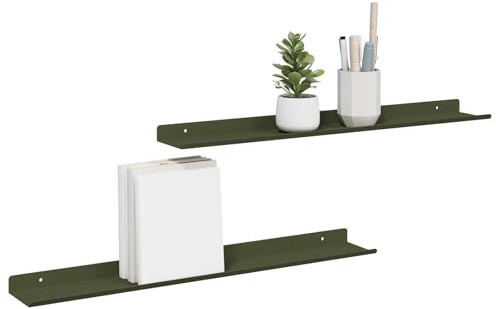 vidaXL Estante Flotante 2 pcs Verde Oliva 60 x 8,5 x 2,5 cm Acero, Estantería para Sala, Rectangular, Ahorro de Espacio, diseño Minimalista, Organizador Moderno para Pared