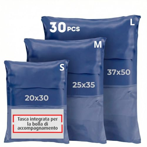 Buste per Spedizioni Vinted - Sacchetti Spedizione, Opaqui, Auto-Adesivi per Vestiti, Scarpe, Libri - Pacchi e Scatole per Spedizioni Vinted - Confezione da 30 (Blu)