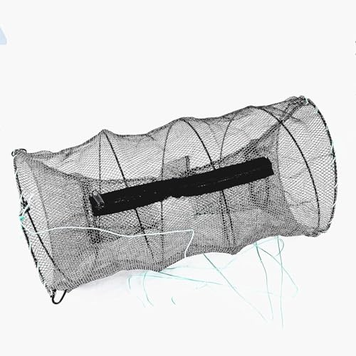 Folding Fish Cage, 1 Nylon Crab Cages (30 x 60 cm), Crawfish Trap with Zipper, Shrimp Locker, Portable Round Fishing Net