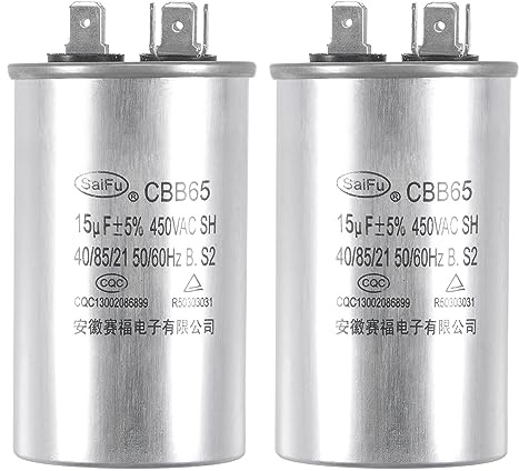 sourcing map 2 Stk. AnlaufKondensator CBB65 15uF 15mfd 450V AC 40/85/21 | Aluminiumgehäuse, Mit Anschluss, Für Klimaanlage Kompressor Wärmepumpe
