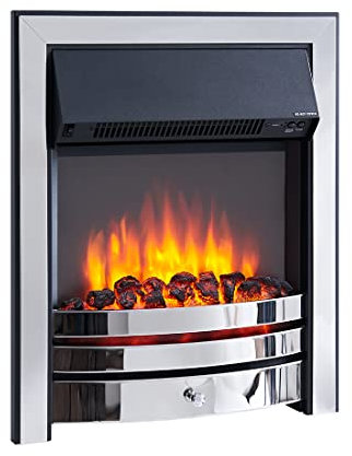 BALDERIA Elektrokamin Cosmo | Elektrische Kamineinheit mit 3D-Flammeneffekt | Heizung 2000W, LED-Beleuchtung | Kamin mit Fernbedienung, Timer & Thermostat | Chrom