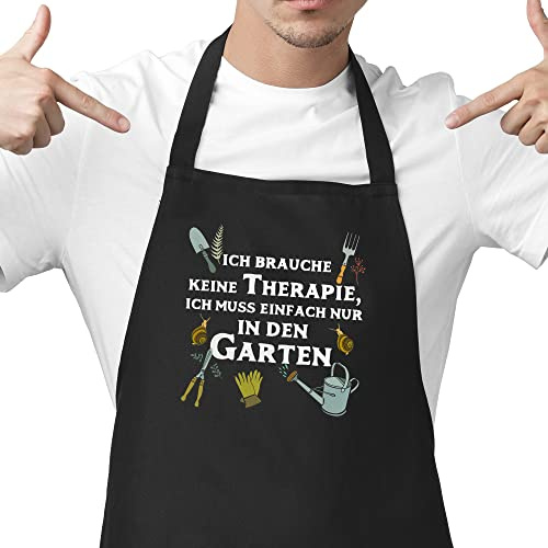 Fashionalarm Schürze mit Spruch - Garten keine Therapie | Gartenschürze lustige Geburtstag Geschenk-Idee für Gärtner Garten Papa Mama Opa Oma, Schwarz