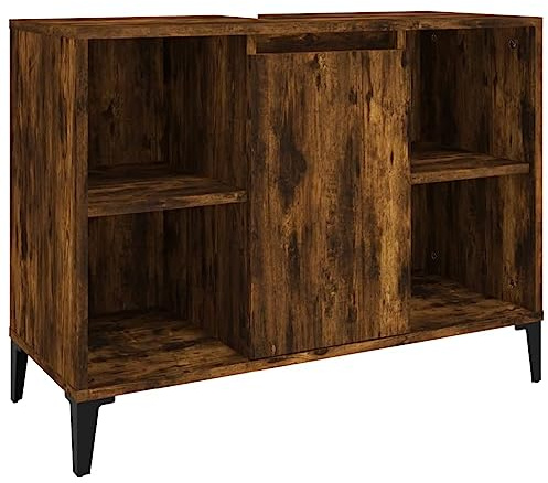 vidaXL Tvättställsskåp rökfärgad ek 80x33x60 cm konstruerat trä, tvättställsskåp, vaskskåp, badrumsskåp, handfatsskåp