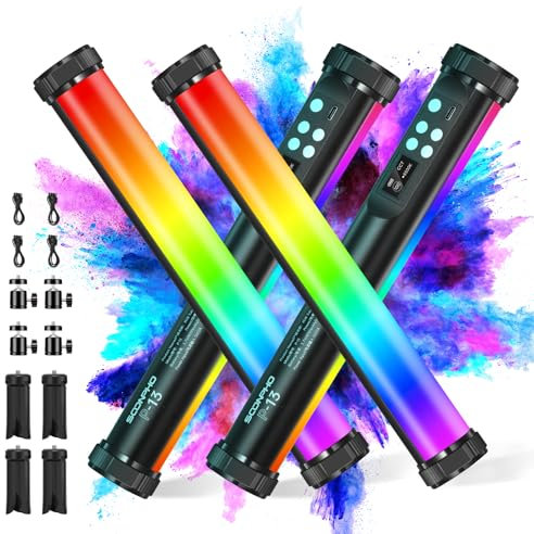 soonpho Soonpho 4Pack P13 RGB LED Luce Video Stick Tubo Luci a Mano Luce Video Tubo con Caricatore per Treppiede Colore Completo 12 Effetti Luce 3200K~8500K Illuminazione Fotografia per TikTok, Stream