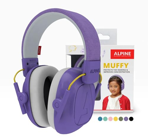 Alpine Muffy Kids Ear Defenders Children aged up to 16 – CE & UKCA Certified – 25 dB Noise Cancelling Headphone for Autism, Sensory Aid – Premium Hearing Protection with Adjustable Headband – Purple