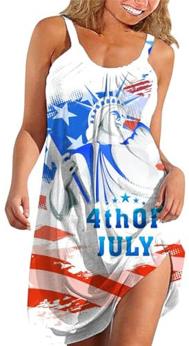 LOIJMK Strandkleider Damen Sommer, Motiv Bedruckte Sommerkleider Große Größen, Trägerkleid Damen Vestkleid Mode Boho Ärmellos Freizeitkleid Frauen Strandkleid Tank Kleid Damenkleider für Urlaub