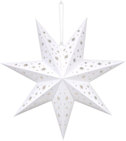 Étoile en papier de Noël à 7 branches - 45 cm de diamètre - Blanc - Étoiles pliantes - Abat-jour en papier pour fenêtre - Décoration de Noël