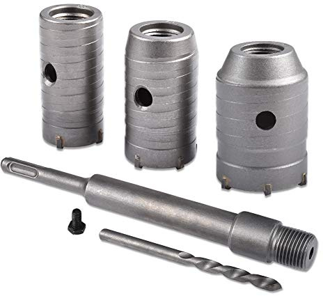 HOHXEN 3 Pz Seghe a Tazza per Muro, 30mm 40mm 50mm Sega Fresa a Tazza Carotatrice Muro Cemento + 200mm Asta di Collegamento + Punta Centrale + Vite di Posizionamento, per Mattoni, Muratura, Cemento