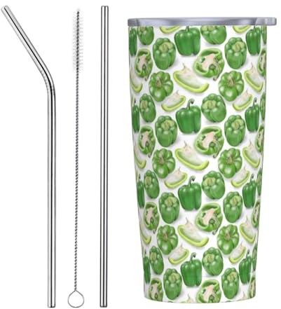Bicchiere da 20 once con coperchio e cannuccia, verde peperone campana divertente tazza isolata tazze in acciaio inox, tazza da caffè personalizzata bottiglia d'acqua da viaggio