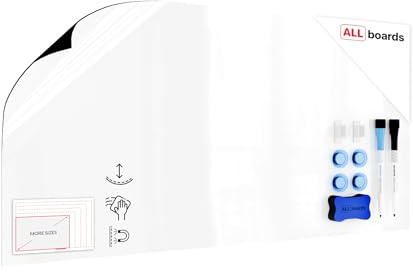 ALLboards Whiteboard Folie, 100x50 cm Magnetisch Selbstklebend Weißwandtafel Folie, einschließlich 2 Marker, 4 Magneten und Whiteboard Schwamm, Memoboard zum Schreiben