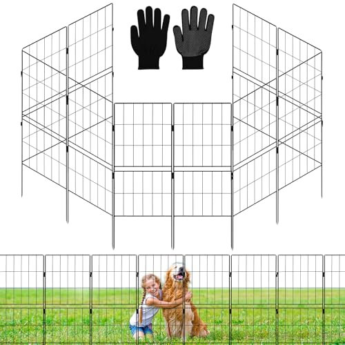 10 Set Garden Fence No Dig, 81cm(H) x 320 cm(L) Barrier Fencing, Dog Fence Outdoor Temporary Fencing for Dogs, Metal Garden Border Edging Divider Decorations for Yard, Patio, Lawn