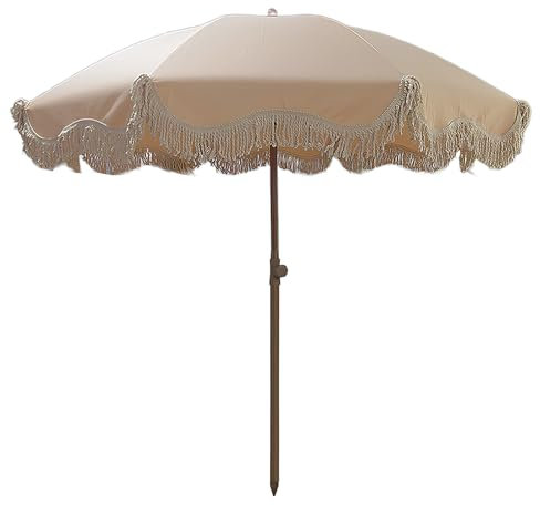XUQQU Parasol De Jardin À Pampilles, Parasol De Terrasse Extérieur, Parasol De Plage De Style Vintage, Parasol De Table De Marché avec Fonction D'inclinaison, Base Non Incluse