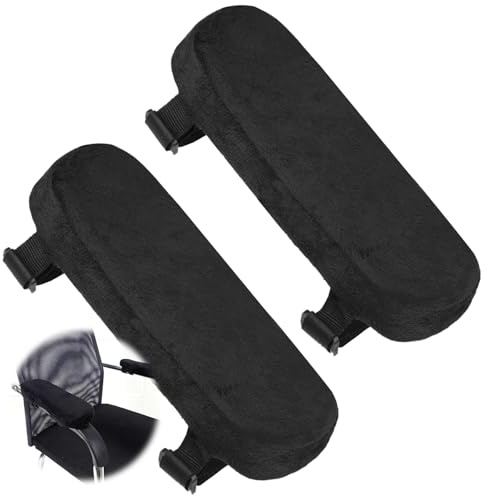 2PCS Office Armrest Pads Wheelchair Desk Arm Covers Thick Cushions Ergonomic Memory Foam Anti-Slip Elbow Support Pillow Arm Rest Covering for Computer Gaming Chairs Working Watching Videos Flat Black
