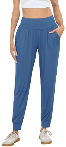 Vlazom Pantalones Yoga Mujer Bombachos Casuales de Cintura Alta con Cordones,Pantalones Bloomers Anchos para Ejercicio y Uso Cotidiano(XXL,Gris Azulado)