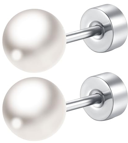 Mochity Örhängen Med Pärlor För Kvinnor, 3/4/5/6/7/8 Mm Pärlor, Örhängen i Rostfritt Stål 316L, Allergivänliga Helix-Piercingar (B, zilver, 8 mm)