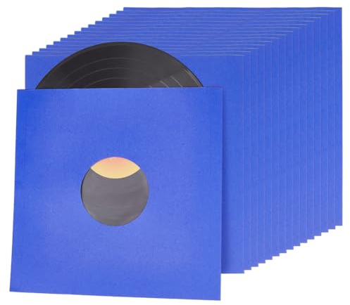 BENECREAT 16 pz Bustine per Dischi in Vinile in Carta Kraft Blu, Custodie per Album da 31cm con Maniche Interne per Collezioni di Dischi in Vinile, Decorazioni per La Conservazione (110 gsm)