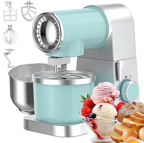 MoraRise 4-in-1 Ice Cream Maker & Stand Mixer, 1500W Kitchen Food Mixer with 6.5L Stainless Steel Bowl & 1L Frozen Treat Maker, 7 Speeds, Professional Electric Mixer for Baking, Gelato, Sorbet