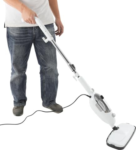 Pulitore a vapore per pavimenti, 1300 W, con set di accessori da 8 pezzi, serbatoio dell'acqua da 100 °C, 450 ml, cavo da 4,5 m, grado di protezione IPX4, per piastrelle, parquet e tappeti