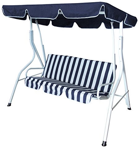 DEGAMO Hollywoodschaukel 3-sitzer Florida, blau/Weiss, Gestell Weiss, Bezüge blau/Weiss, extra stabile Ausführung, Outdoor