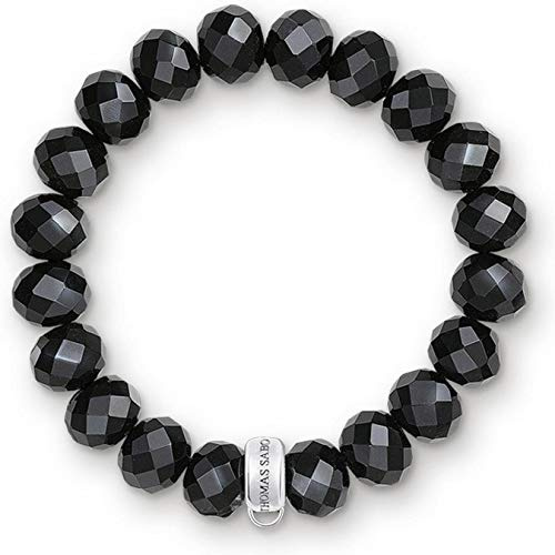 Thomas Sabo Charm bracelet obsidian 925 Sterling Silver, Nylon