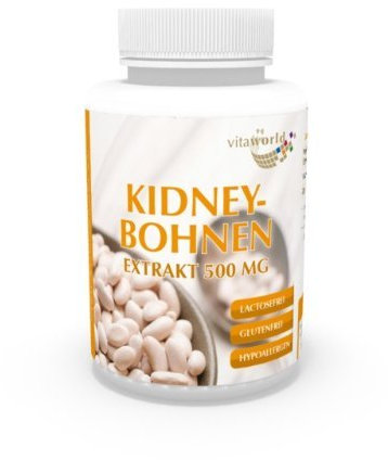 3 Pack Vita World White Kidney Bean Extract 500Mg 3 x 120 Capsules Carbohydrate Blocker Made in Germany