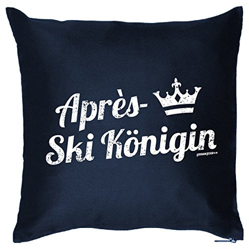 Goodman Design Wintersport Kissen - Skihütten Deko - Apres Ski Party Highlight : Königin/Apres - Ski Königin Farbe: Navy-blau