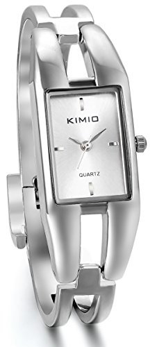 JewelryWe Damen Armbanduhr, Elegant Charm Casual Analog Quarz Uhr mit Weiss Rechteck Zifferblatt