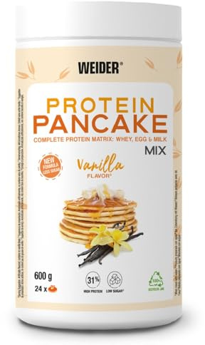 Weider Protein Pancake Mix. Tortitas De Harina De Avena Integral, Enriquecidas Con Proteinas. Sabor Vainilla, color Blanco, 600 ml