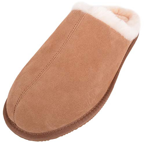 SNUGRUGS Newbury Herren Pantoffeln mit offenem Rücken aus Schaffell, Braun - Braun Kastanienbraun - Größe: 42 2/3 EU