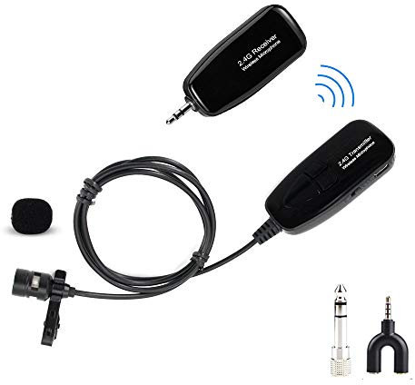 Micrófono de solapa inalámbrico, micrófono de solapa con clip, micrófonos transmisores y receptores recargables para amplificador de voz, altavoces, enseñanza (no es compatible con Mac / portátil)