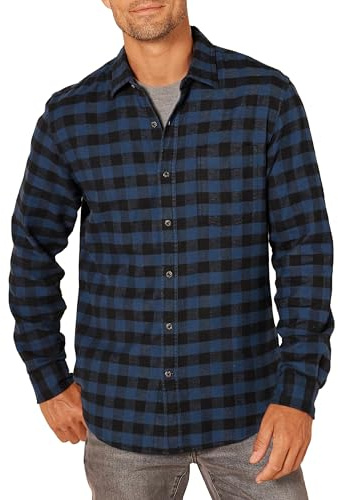 Amazon Essentials Uomo Camicia in Flanella Scozzese con Bottoni A Maniche Lunghe Sagomata