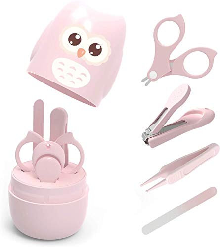 VOARGE Baby Nagelpflegeset Neugeborene, Babypflege Baby Maniküre Set mit sicherem Baby Nagelknipser,Schere,Pinzette und Nagelfeile,rosa