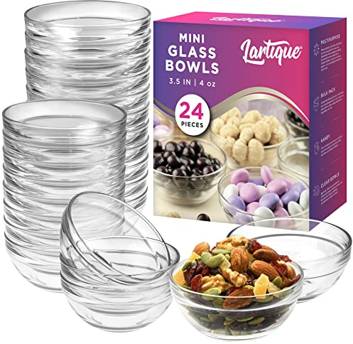Lartique Mini 3.5 Inch Small Glass Bowls - Small Bowls Perfect for Prep, Dips, Nuts, or Candy - Meal Prep Bowls or Dessert Bowls, Set of 24