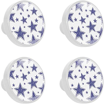 Möbelknopf Stern Blau Schubladenknöpfe Runder Weiß Schrankknöpfe Kristall Türknopf Für Jungen Und Mädchen 4 Stück 3.3x2.5 cm