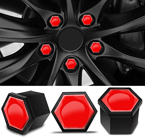 SkinoEu 20 Pièces Capuchons D'écrou de Roue Couvre d'écrou de Boulon de Roue Couvre-écrous de Hexagonaux avec Ensemble D'outils de Retrait pour Voiture 17mm Rouge NC 2